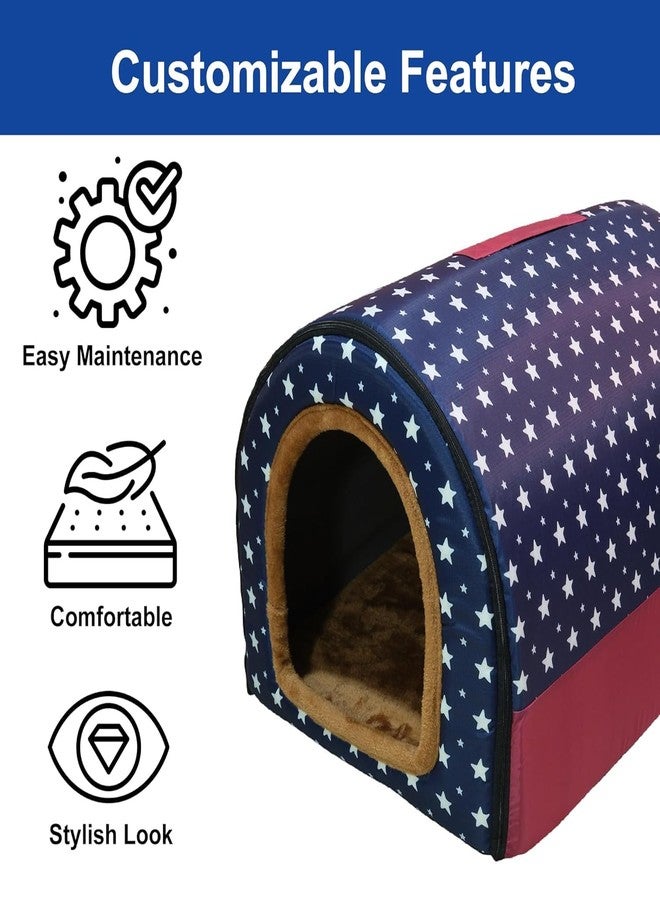 Homestic Foldable Igloo Dog House | Soft & Adjustable Travel Pet Shelter for Cat & Rabbits with Sleeping Bed | Cave Bed Tent Shelter for Pets | Medium - Blue Polka Dots - Image 4